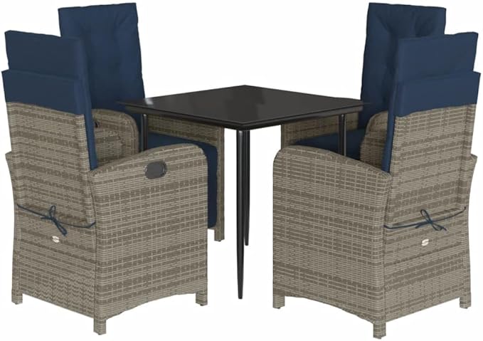 Backyard Furniture Patio Conversation Sets Outdoor Seating 5 Piece Patio Dining Set with Cushions Gray Poly Rattan Suitable for Gardens, Balconies, Decks