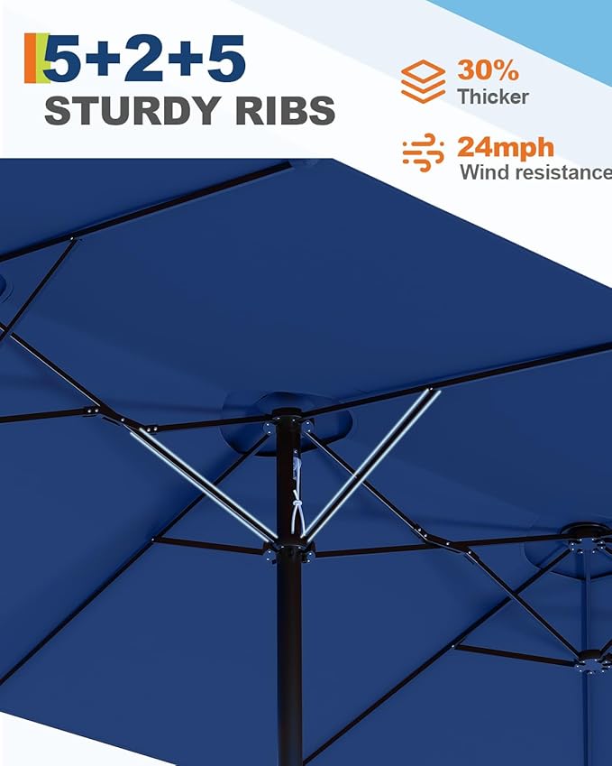 GarveeLife 15 ft Large Patio Umbrella with Lights, 36 LED Lights Double-sided Patio Umbrella with Weighted Base for Poolside Garden Backyard