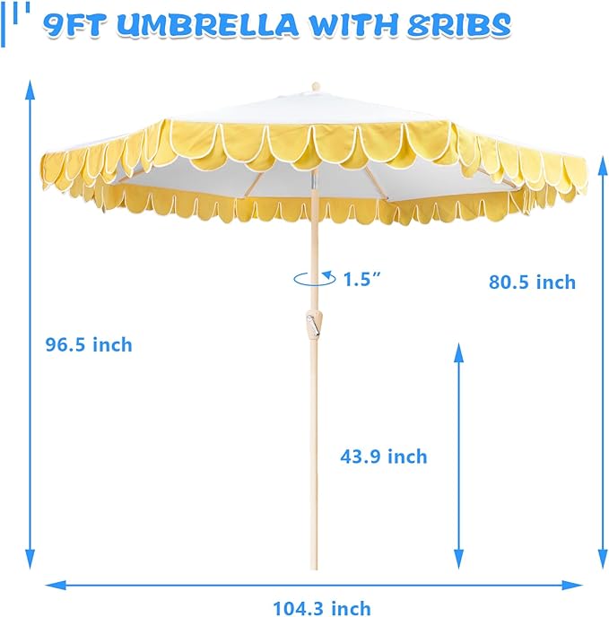 9Ft Elegant Valance Patio Umbrella, Outdoor Umbrellas for Patio with Auto-Tilt and Crank Systerm, Table Umbrella for Outdoors, Poolside,Beach, Backyard