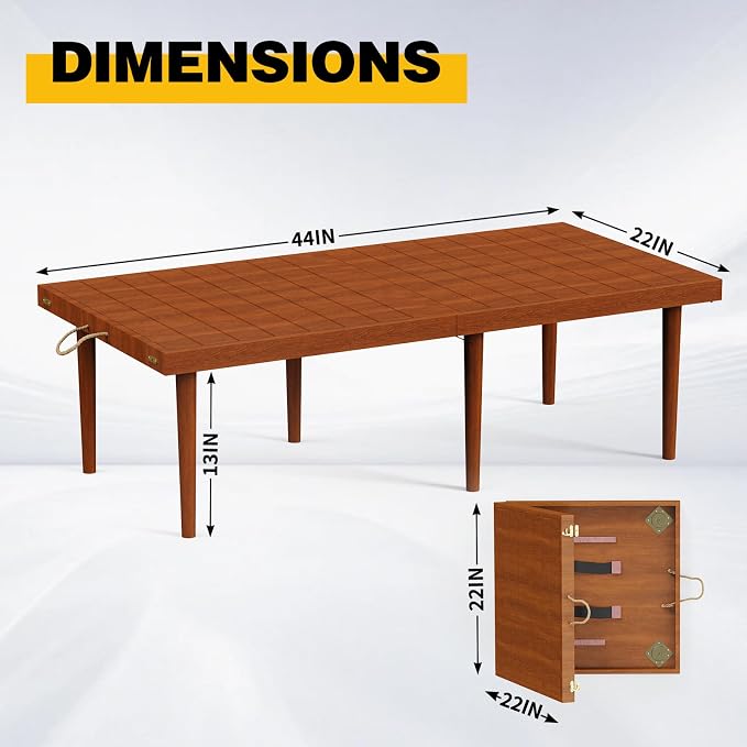 22x44 Inch Boho Low Picnic Wood Table - Foldable Design and 13inch Wood Table Leg for Sitting On The Floor Low Height Floor Picnic Table Encourage A Laid-Back Vibe At Home Or in Nature