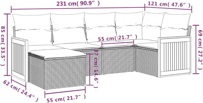 Outdoor Seating Furniture,Outdoor Conversation Sets,6 Piece Patio Sofa Set with Cushions Black Poly RattanSuitable for Patio, Garden, Gazebo Low