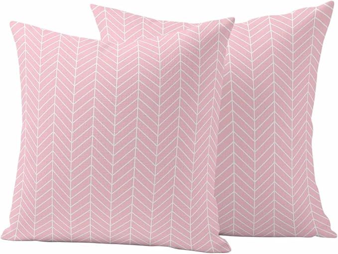 Outdoor Waterproof Throw Pillow Covers Set of 2 Pink Chevron Stripes Pillowcases 18x18 Inches Modern Geometric Texture Decorative Pillows Cushion Case Patio Pillows for Couch Bed Chair Garden