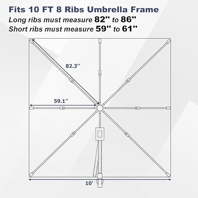 BPS 10'x10' Cantilever Umbrella Replacement Canopy for 8 Ribs Square Offset Umbrella, Outdoor Canopy Replacement for Patio Parasol, Canopy Only