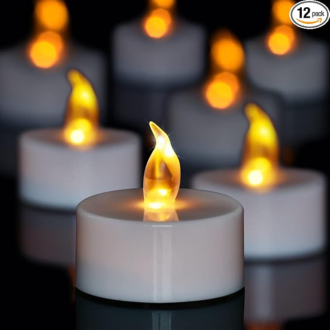 Tea Lights Battery Operated Candles LED Tea Lights Flameless Candles 200+ Hours Flickering Fake Tealights for Sweetest Day Wedding Home Decorations Party (Warm Yellow, 12 Pack)