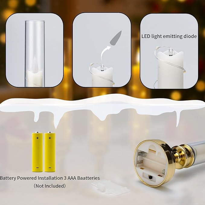 6 PCS Flameless Candles with Timer, Flickering Flameless LED Pillar Candles for Romantic Ambiance with Embedded Star String, Acrylic Battery Perated Fake Candles for Home Decoration (Gold)