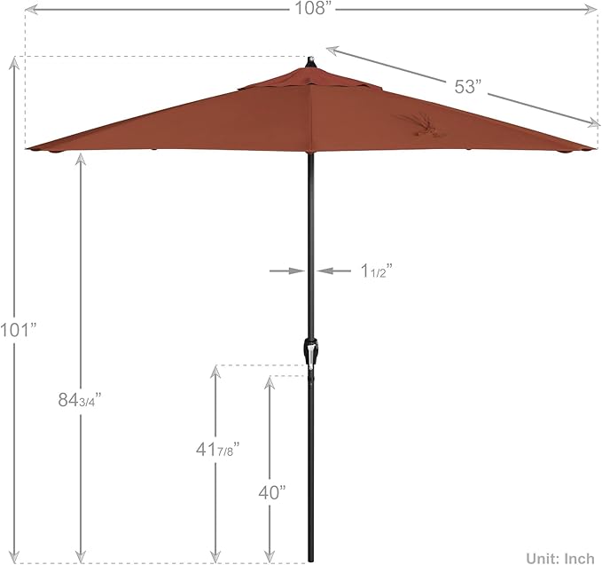 California Umbrella 12-Year Protection 9' Rd Aluminum Patio Umbrella, Crank Lift, Auto Tilt, Black Finish, Sunbrella Terracotta