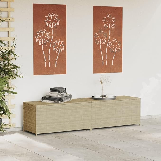 Garden Storage Box Mix Beige PE rattan, powder-coated steel Large Outdoor Storage Chest Outdoor Container for Patio Deck