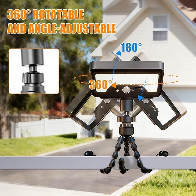 Solar Lights,Outdoor Solar Motion-Activated Light with Flexible Octopus Tripod 360° Can be Wrapped Around Tree Trunks,Dual Charging,Outdoor Sercurity Lights for Deck Fence, Garden (Black)