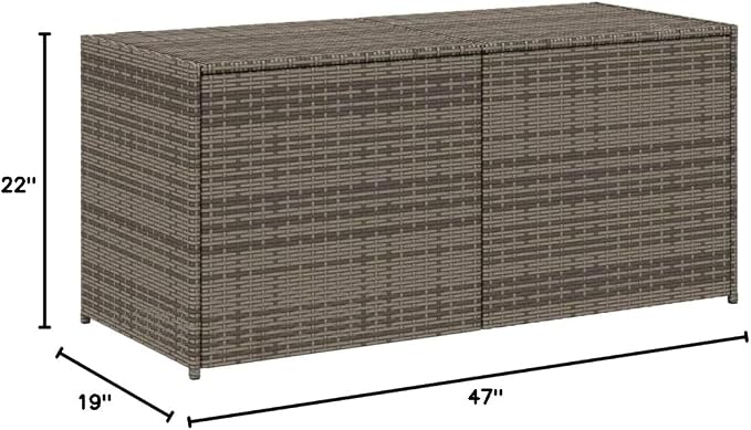 Grey Rattan Garden Storage Box with UV Resistant and Water Repellent Design 47.2 x 19.7 x 22 Inches for Patio Balcony and Outdoor Decor