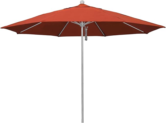 California Umbrella 11Ft Commercial Grade Sunbrella Fabric Market Umbrella, Pulley Lift, Aluminum/Fiberglass, 2mm pole wall, Silver Frame, Melon Fabric