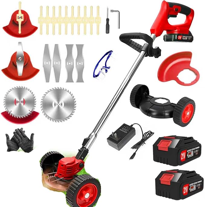 Electric Weed Wacker Cordless Eater Lightweight Edger Battery Powered Grass Trimmer/Lawn Edger/Mower/Brush Cutter for Yard and Garden Weeder Tool AYSLCKR787