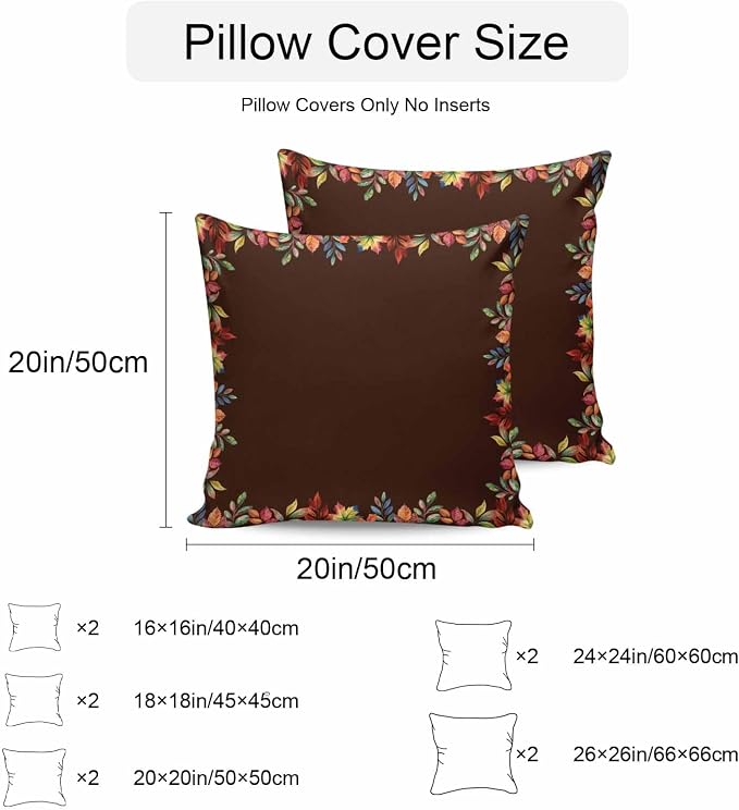 Fall Maple Leaf Outdoor Pillow Covers Waterproof, All Weather Cushion Case Set of 2, Red Orange Botanical Farmhouse Decorative Pillowcases for Sofa Couch Bed Decor Patio Furniture 24"x24"