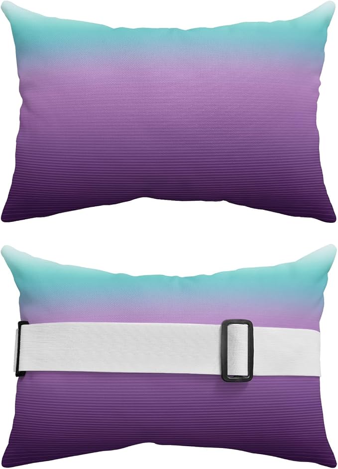 Outdoor Pillows Covers with Inserts Teal Turquoise Purple Ombre Stripe Line Gradient Waterproof Pillow with Adjustable Strap Throw Pillows for Patio Furniture Pool Lounge Chair, 11x16 Inch, 1PCS