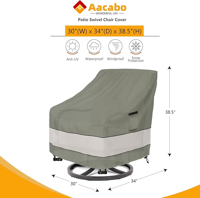 Patio Chair Covers Waterproof Patio Furniture Covers,30W x 34D x 38 H Inches Outdoor Swivel Chair Cover 2 Pack -Grayish Green