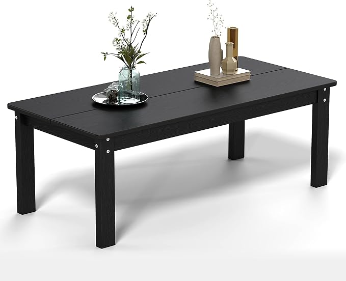 nevilywood Adirondack Coffee Table, HDPE All-Weather Wood Grain, 47.3" x 22.7" x 17", Patio, Garden, Backyard, Black