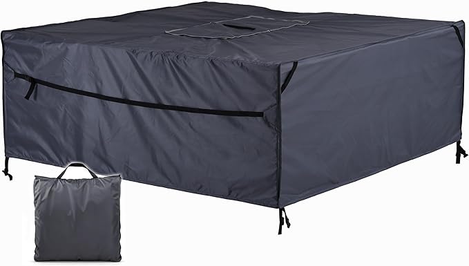 Patio Furniture Covers Waterproof - 420D Outdoor Table and Chair Set Cover with Built-in Storage Bag - Rectangular Patio Table Cover for 4-Seat Dining Set or Sectional Sofa - DarkGrey