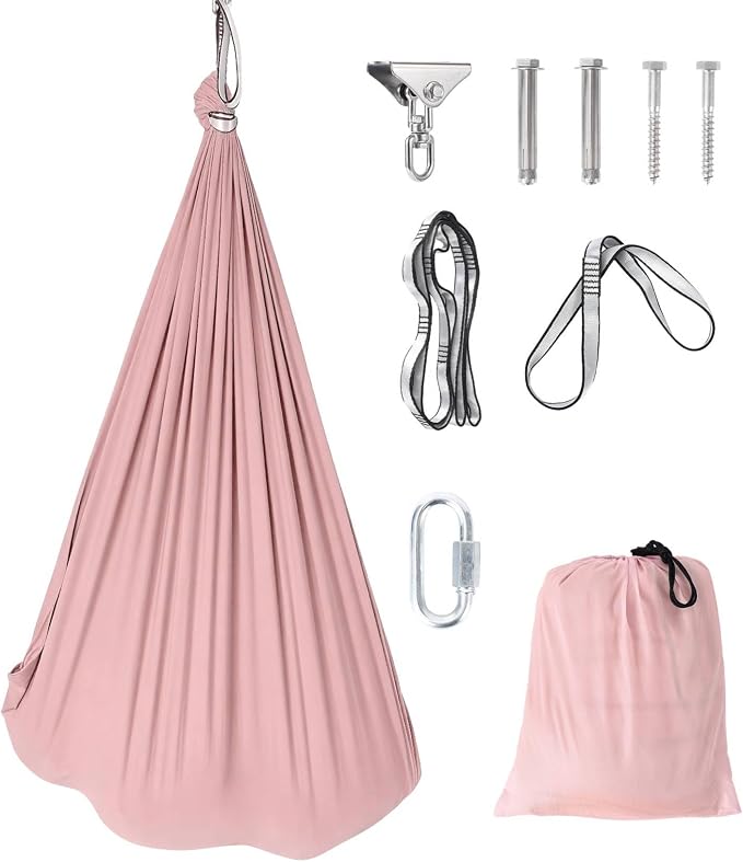 GarveeLife Dual-Layer Compression Sensory Hammock Swing for Kids & Adults, Calming Cuddle Chair, 360° Swivel, Deep Pressure Therapy, Durable & Comfortable, 300 lbs Capacity, Light Pink