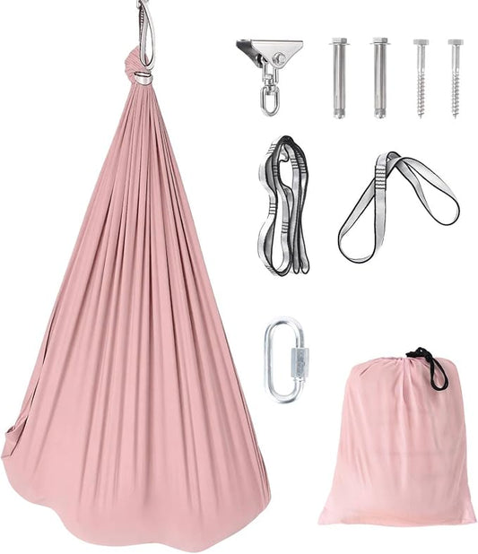 GarveeLife Dual-Layer Compression Sensory Hammock Swing for Kids & Adults, Calming Cuddle Chair, 360° Swivel, Deep Pressure Therapy, Durable & Comfortable, 300 lbs Capacity, Light Pink