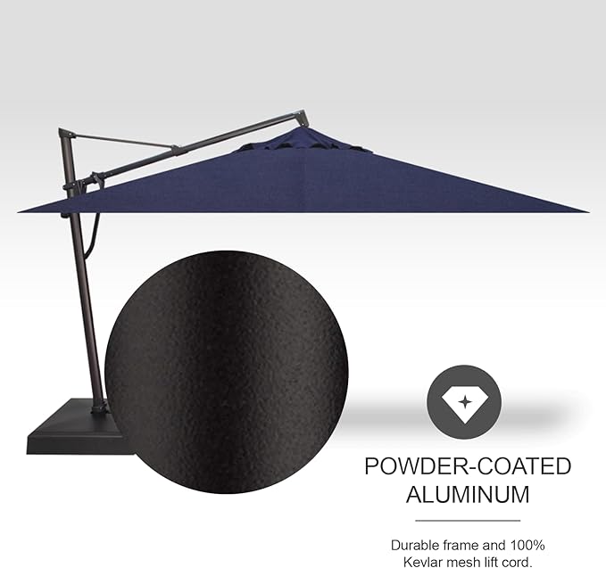 Treasure Garden AKZ PLUS Cantilever Umbrella 10'x13' Rectangular Sunbrella Spectrum Indigo Canopy and Black Frame with Rolling Base