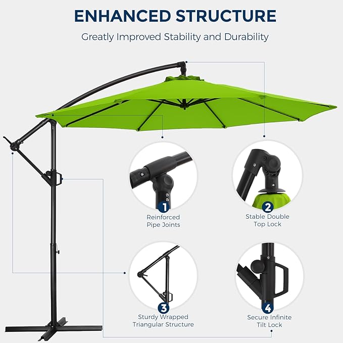 HOMSHADE 10ft Offset Patio Umbrella with Base Included, Cantilever Offset Hanging Patio Outdoor Market Umbrella UPF50+ UV Protection with Easy Tilt and Crank for Pool Deck and Garden(Apple Green)