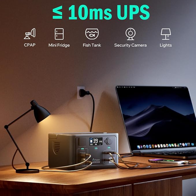 Portable Power Station 300W, 600W Peak Backup LiFePO4 Battery 192Wh Solar Generator with 120V Pure Sine Wave AC Outlet for Camping Emergency Travel Outdoor Home Blackout