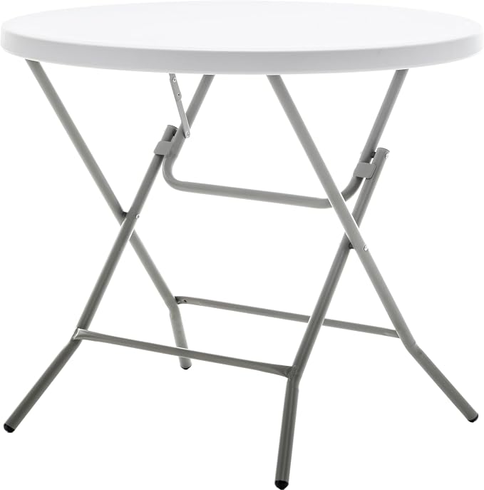 BTEXPERT Set of 10, White 2.63 Foot Round 30" Height Folding Commercial Portable Banquet Card Plastic Coffee Dining Table for Patio Backyard Wedding Party Event Indoor Outdoor Thick Top Metal Frame
