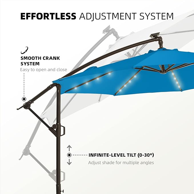 wikiwiki 10FT Solar Patio Offset Umbrella Outdoor Cantilever Umbrella Hanging Umbrellas with Weighted Base, Market Patio Umbrella for Backyard, Garden & Deck,Royal blue