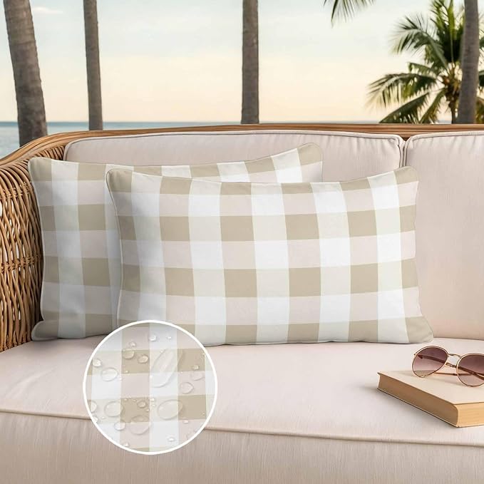 Buffalo Yellow Plaid Outdoor Waterproof Throw Pillow Covers Set of 2, 20"x12", Spring Simple Pattern Decorative Pillow Covers Outside Cushion Case for Patio Porch Garden