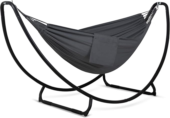 SUNCREAT Hammocks for Outside with Stand, Porch Hammock and Stand, 475 lbs Capacity, Patent Pending, Dark Gray