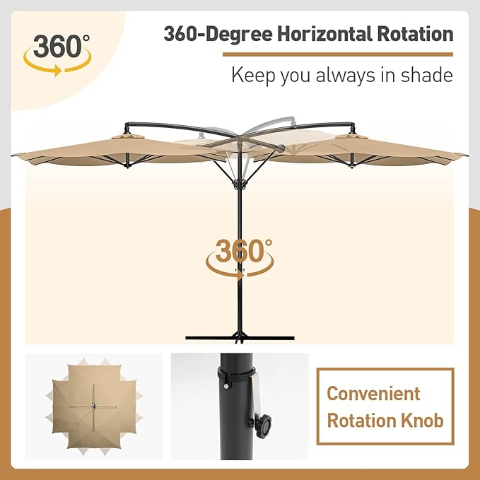 COSIEST 9 x 11.5FT Offset Patio Umbrella, Cantilever Hanging Outdoor Umbrella w/360-degree Rotation, Handy Crank, UV & Waterproof Canopy, 6 Ribs for Market, Backyard, Poolside, Garden