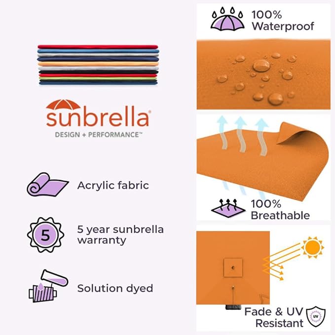 Midtown Umbrellas 9 x 9 Ft Outdoor Cantilever Patio Umbrella w/Sunbrella Canvas Tuscan Fabric - Tilt 360° Offset Patio Umbrella, Deck Patio Umbrella, Backyard Umbrella & Garden Umbrella - Black Frame