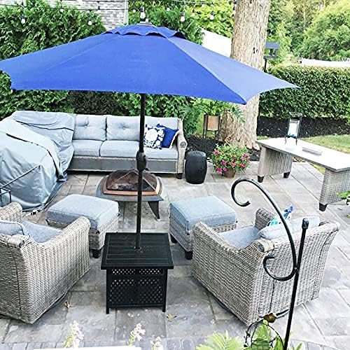 PHI VILLA Patio Umbrella Side End Table Stand with Hole, Small Square Black Metal Bistro Table for Outdoor Garden Pool, 22"
