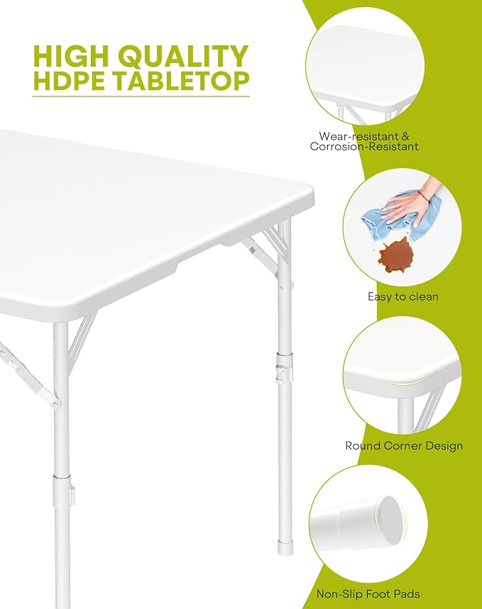 34" Square Folding Table with Built in Handle & Steel Legs, Heavy Duty Portable Card Table, Foldable Tables Perfect for Party, Dining, Wedding, Events, Picnic Indoor, Outdoor, Camping, Utility