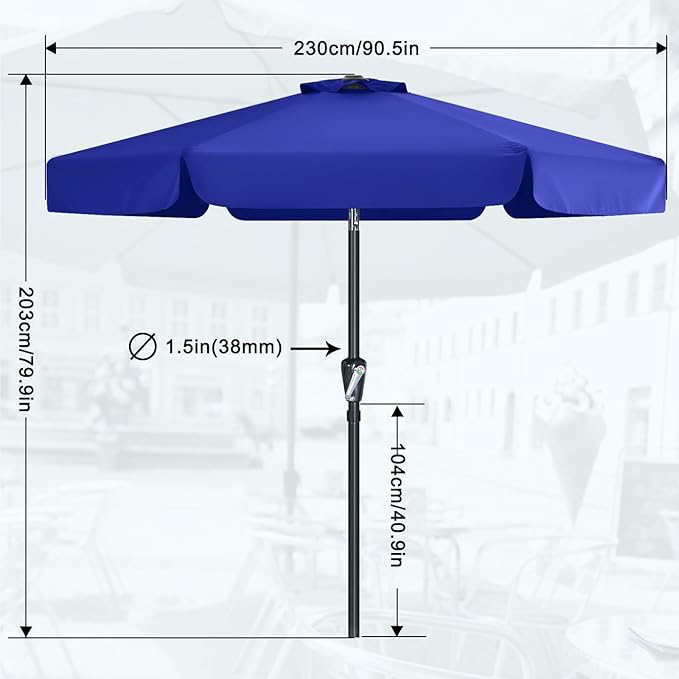MASTERCANOPY 7.5ft Patio Umbrella with Valance, Crank and Tilt – 6 Ribs Outdoor Market Umbrella, UV/Fade Resistant, Waterproof Canopy with Wind Vent for Garden, Deck, Backyard, Pool (Blue)