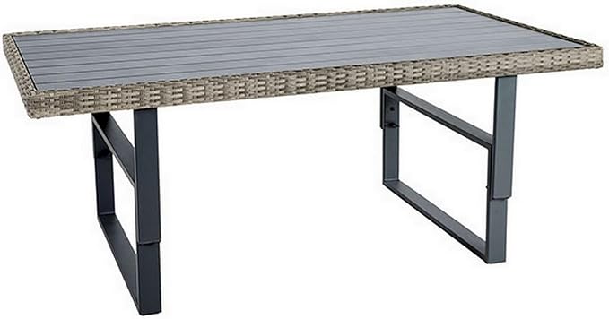 Benjara Foca 63 Inch Outdoor Rectangular Dining Table, Adjustable Height, Wicker