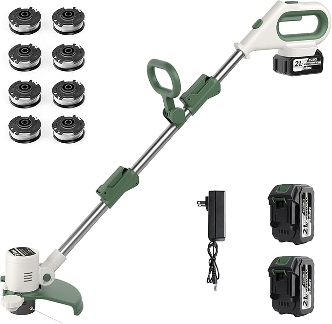 21V 3-in-1 Cordless Weed Eater-Weeding/Trimming/Lawn Mower, with 8 Replace Auto Line Feed, Electric Grass Trimmer for Garden, Lawn, 120 Mins of Non-Stop (2x4.0 mAh Battery Included)