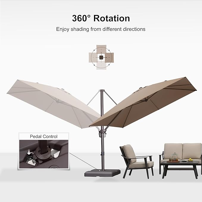 PURPLE LEAF 10' X 10' Patio Cantilever Umbrella with Base Included Antique Bronze Square Outdoor Umbrella with 360° Rotation and Aluminum Offset Hanging for Garden Backyard Pool, Taupe