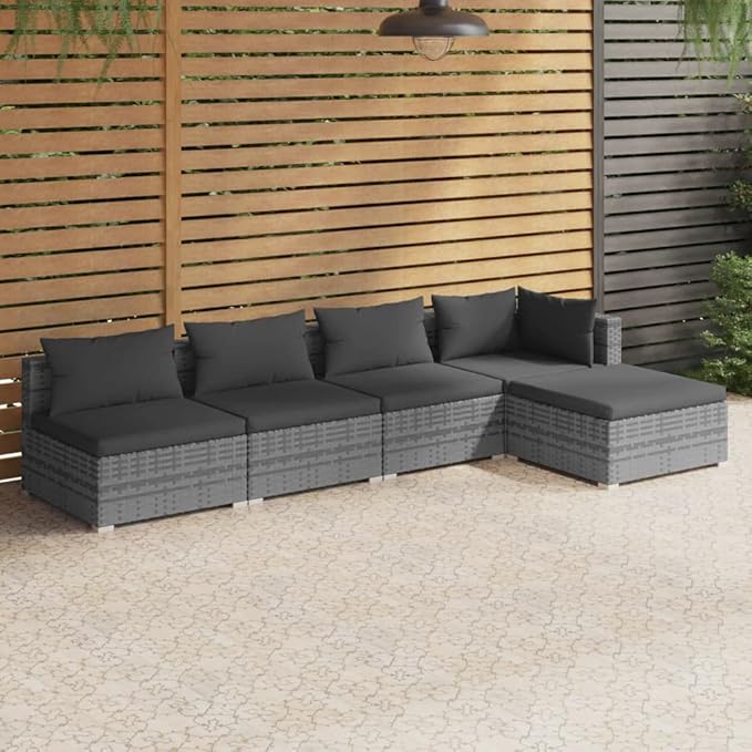 Patio Lounge Set with Cushions,Outdoor Table and Chairs Set,Terrace Conversation Set Furniture,Outdoor Furniture,for Garden,Backyard,5 Piece Poly Rattan Gray