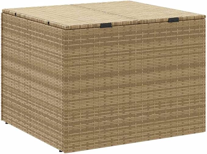 Outdoor Storage Box 77 Gallon Deck Box for Patio Garden Furniture Rattan Style Resin Bin for Cushions Blankets Mix Beige
