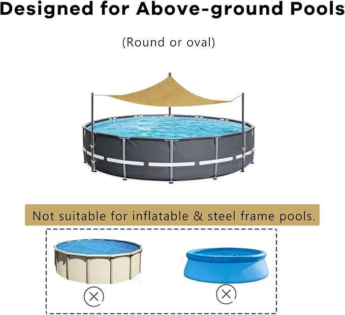 Pool Canopy Sunshade, Heavy Duty Above Ground Pool Shade with 7.55ft Adjustable Poles, Triangle Pool Shade Canopy with UV Block, Sail Shade for Above Ground Swimming Pools. (12-20ft)