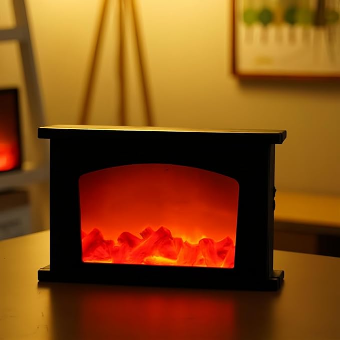 Simulated LED Fireplace Lantern USB & Battery Powered Flameless Light with Simulation Flame Table Decorative Lamp Mini Fireplace Ornament for Cozy Home Decor Free Standing Electric Log Burner