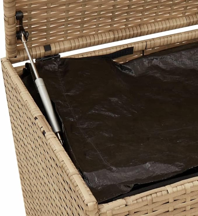 Poly Rattan Outdoor Storage Deck Box, Wicker Patio Storage Organizer for Patio Furniture Cushions, Garden Tools, 42.1"x21.7"x19.7"/20.9", Mix Beige,-906