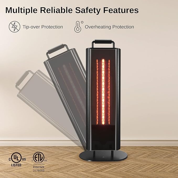 EAST OAK 1200W Electric Heater, Under Table Electric Heater with Double-Sided Design Silent Heating, IP65 Waterproof Portable Patio Heat with Handle and Protection from Tip-Over & Overheating