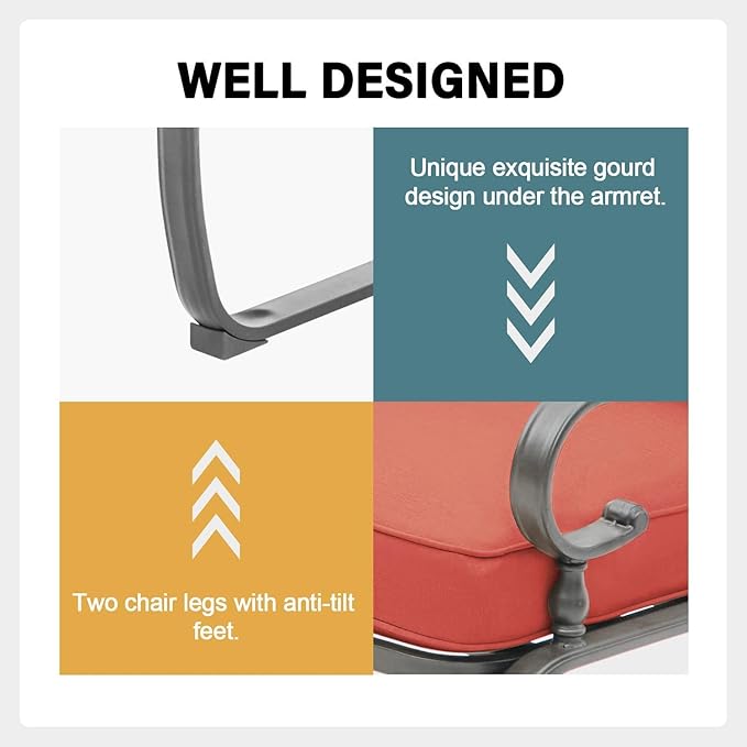 Outdoor 3 Pcs Patio Bistro Set Spring Motion Metal Lounge Chairs and Round Table, Steel Frame Conversation Set with Washable Cushions, Red