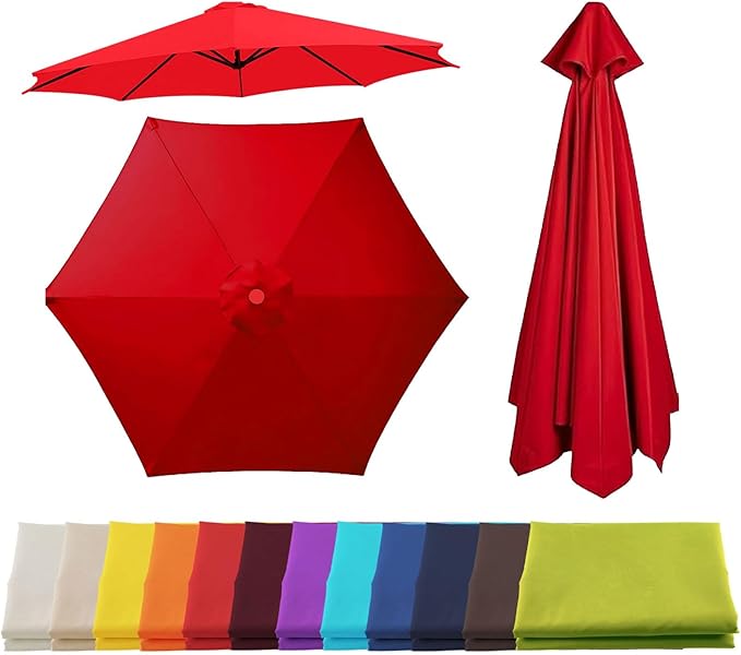 Patio Umbrella Replacement Canopy for 6/8 Ribs, Outdoor Table Market Yard Umbrella Replacement Top Cover, Waterproof Umbrella Canopy Fabric Replacement Canvas(Bright Red,6.6FT 6-Ribs)