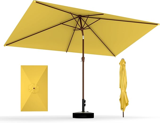 BRIOPAWS 6.5X10 FT Rectangular Patio Umbrella with Base Included | Rectangle Outdoor Umbrellas | 6 Sturdy Steel Ribs | Push Button Tilt & Crank | Heavy Duty for Garden Lawn Deck Backyard Pool |