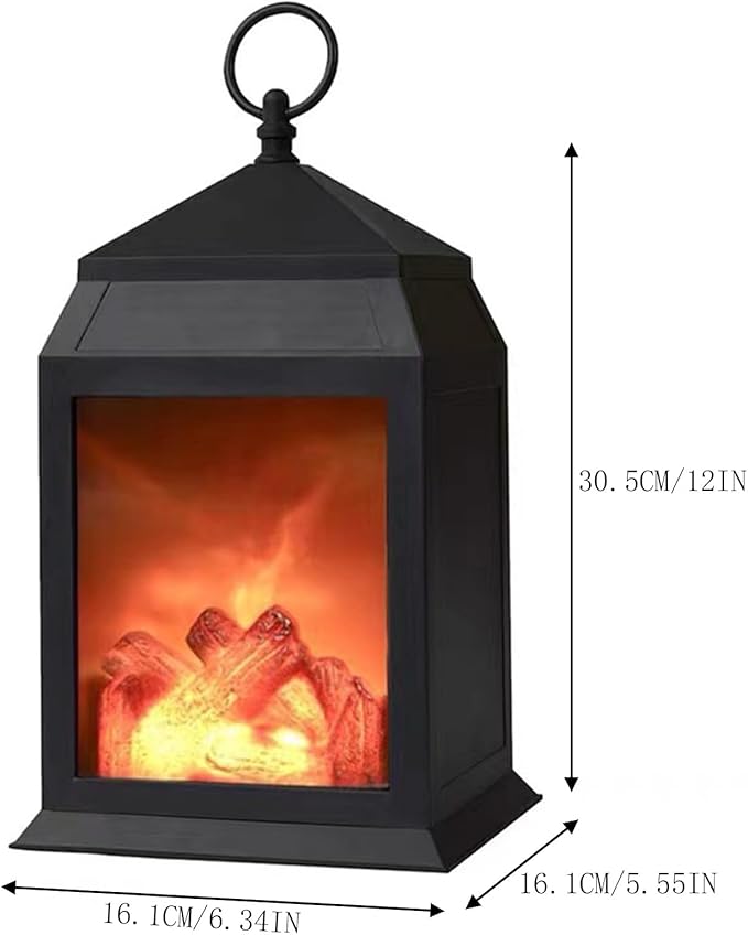 Simulated LED Fireplace Lantern Battery Powered Flameless Light with Simulation Flame Table Decorative Lamp Mini Fireplace Ornament for Cozy Home Decor Free Standing Electric Log Burner