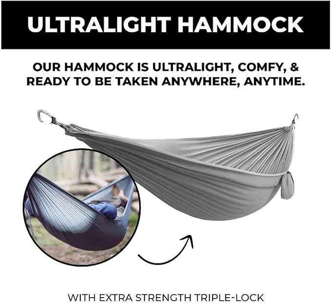 270x140cm Parachute Canopy Hammock Ultra Light Made with Ripstop Nylon for Camping and Travelling Double-Person(Grey)