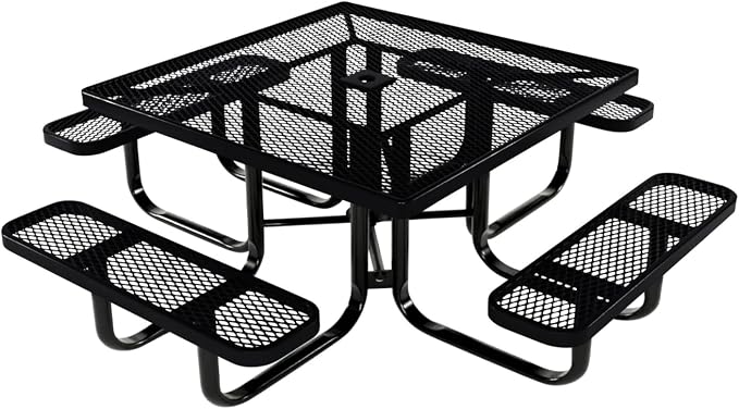 COATEDOUTDOORFURNITURE Heavy-Duty Portable Outdoor Kids Table with Umbrella Hole, Expanded Metal Kids Picnic Table, Commercial-Grade, Made in America (46 in, Square, Childrens, Black)