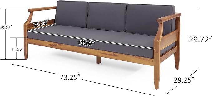 Christopher Knight Home Aston Outdoor 3 Seater Sofa Chat Set with Ottoman - Acacia Wood - Teak/Dark Gray